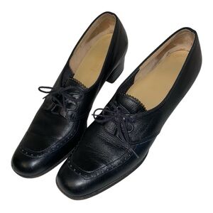 Vintage Foot Saver Black Lace Up Oxford Heeled Loafers Sz 9N